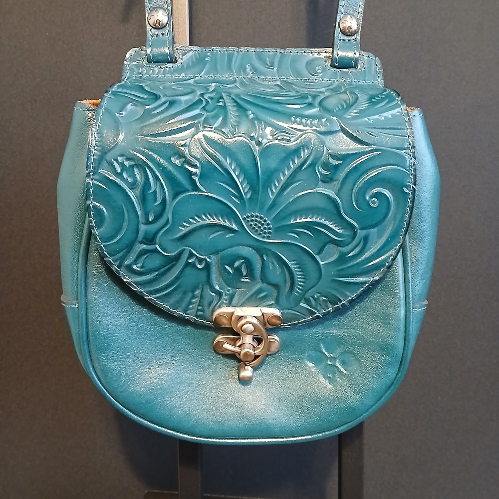 Patricia Nash Teal Embossed Leather Crossbody Bag